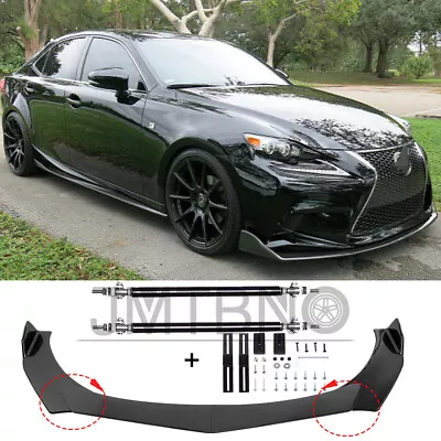 Carbon Fiber Front Bumper Lip Spoiler Splitter+ Strut Rods For LEXUS IS250 IS300 • $102.35