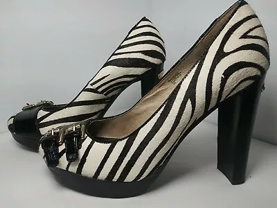 Michael Kors Women Platform Shoes Size 5M Leather Calf Hair Pumps 4“ Heels  • $36.99