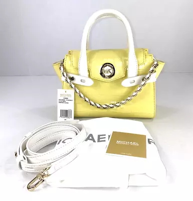 Michael Kors Carmen XS Messenger Bag  Buttercup Yellow Embossed Leather B3A • $129.99