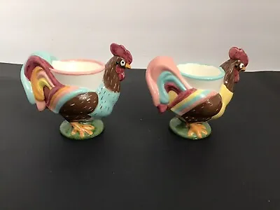 Vintage 2 Handpainted Rooster Egg Cup Excellent Condition No Damages  • $25