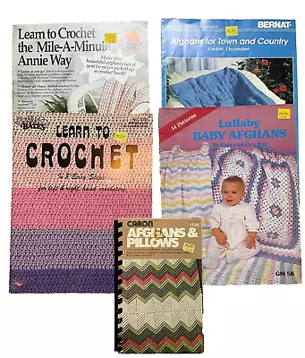 Lot 6 Vintage Crochet Projects Learn How To Knit Books Leaflets Blanket Afghan • $29.99