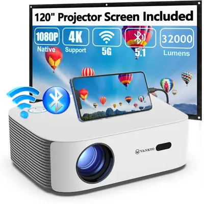 4K 5G Wifi Projector With Bluetooth 5.1 Movie Projector LED Home Theater HDMI US • $108.98