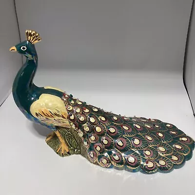 $129.99 • Buy Vintage MCM Detailed Holland Mold CERAMIC PEACOCK LAMP Gold Iridescent 16 X 11