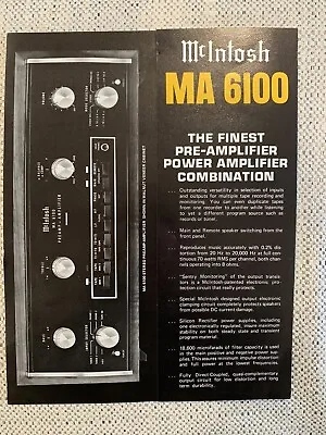 McIntosh MA-6100 Pre-Amplifier Foldout Dealer Brochure *ORIGINAL* • $19.99