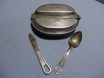 WWII US Army Mess Kit W/Utensils Knife & Spoon Dated 1941 & 1944 • $19.25