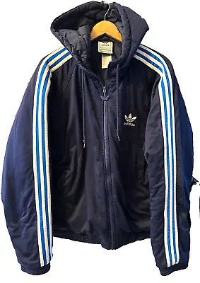 Vintage 90s Trefoil Adidas Puffer Quilted Hoodie Full Zip Coat Large • $49