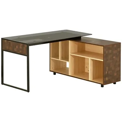 Techni Mobili L-Shaped Glass Table Top Corner Desk With Multiple Storage In Oak • $331.85