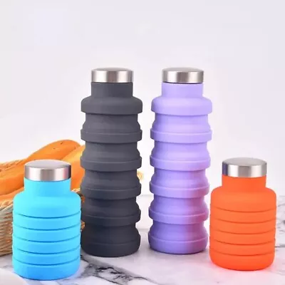 Foldable Water Bottle 500ml Collapsible Silicone Drink Outdoor Safe Non-Toxic UK • £10.79