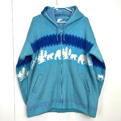 Artesanias Tuntaquimba Polar Bear Sweater Jacket Full Zip Blue Hood Mens Large • $39.99