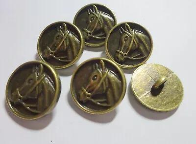 6 X Bronze Colour METAL Alloy Horse Head Design Shank Back Buttons 15mm (B168) • £3.05