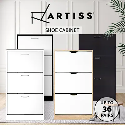 $126.95 • Buy Artiss Shoe Cabinet 3 Tier Storage Shoes Rack Wooden Shelf Cupboard Organiser
