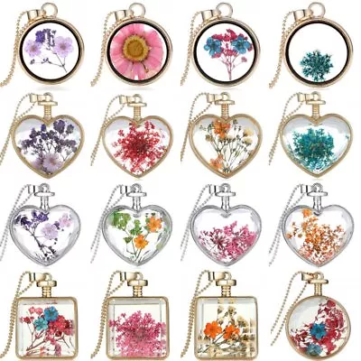 Natural Real Dried Flower Resin Glass Floating Locket Pendant Necklace Jewelry • $3.70