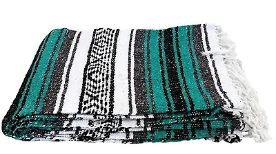 Mexican Blanket Teal Green Turquoise Serape Throw Yoga Boho Falsa Blanket XL • $14.89