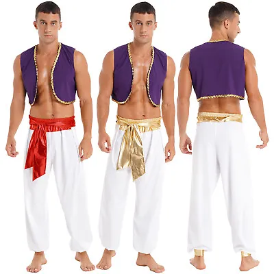 £11.03 • Buy Mens Arabian Prince Cosplay Fancy Costume Waistcoat With Belted Harem Pants Set