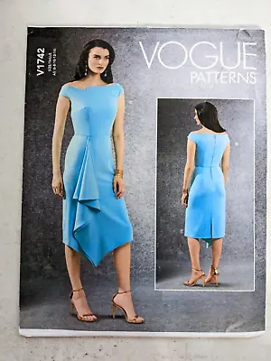 Vogue V1742 Dress Lined Off-Shoulder Bodice Front Drape Easy Miss 6 - 14 UNCUT • $9.99