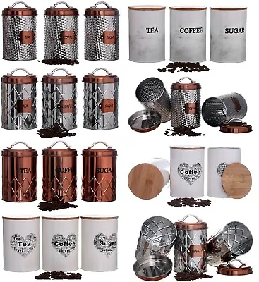 Retro Vintage Copper Tea Coffee Sugar Storage Jars Canisters Set Air Tight Lid • £12.90