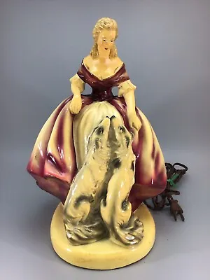 Robia Ware Vanity Lamp Chalk Ware Victorian Style Figurine Lady With Dogs VTG • $29.99