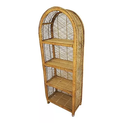 Vintage Rattan Shelf Etagere Bookshelf Weaved Wicker 60's Boho Mid-Century • $325