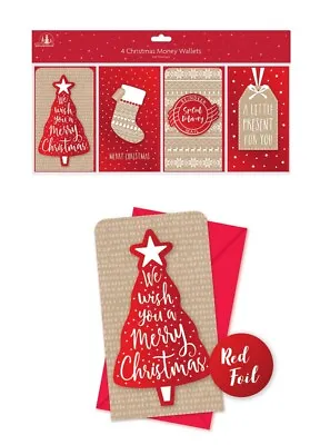£2.49 • Buy 4 Red Assorted Christmas Money Envelopes Gift Card Voucher Wallet Gold Elegant
