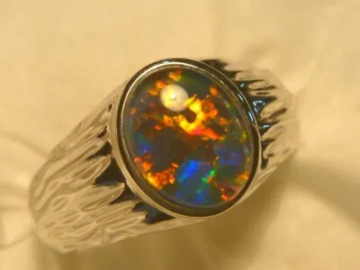 Mens Opal Ring Sterling Silver Natural Opal Triplet. 10x8mm Oval Item 180916. • $144.77