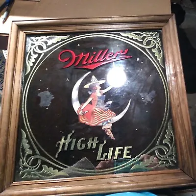 Vintage 1984 Miller High Life Mirror Women On Half Moon 19  By 19  See Pictures  • $75