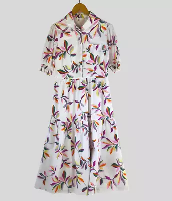 £13.95 • Buy Hush Clearance White Cotton Floral Embroidered Midi Shirt Dress Size 6 8 10