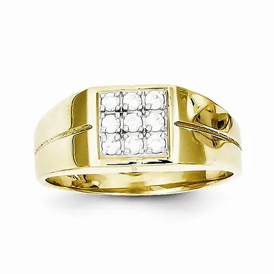 10k Yellow Gold Men's Polished Square Top Cz Ring  - Size 11 - 3.9 Grams • $410.68