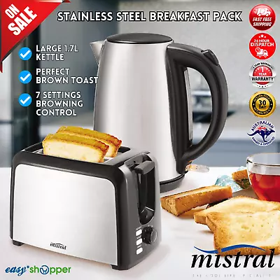 Mistral Kettle & Toaster Breakfast Set Stainless Steel 2-Slice 1.7L Combo Pack • $76.90