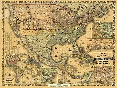 1862 Colton's Railroad And Military Map Of The US 18x24 • $13.95