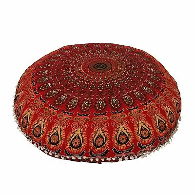 £11.99 • Buy Round Floor Cushion Cover Indian Pillow Pad Mandala Cotton Red Large 32  Inch