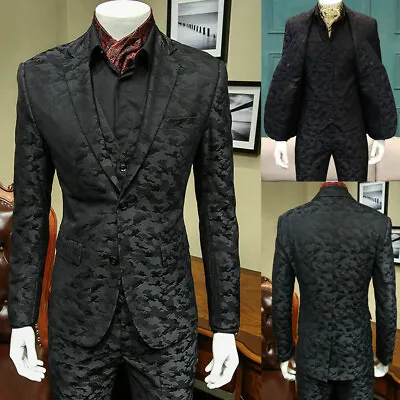 Black Camouflage Men's Slim 3 Pieces Suits Formal Party Tuxedos Tailored Fit • $113.45