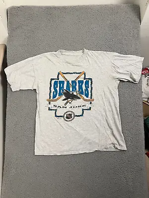 Vintage NHL Hockey San Jose Sharks T Shirt Men's Large L White Double-Stitched • $24.99