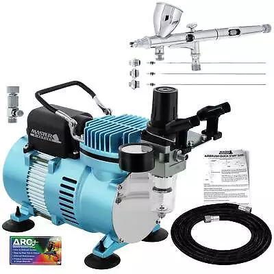 Master Airbrush Air Compressor Kit G444 Fine Detail Gravity Feed 3 Tip Pro Set • $119.99