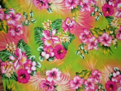 Hawaiian Floral Hibiscus Colorful Vintage  New Cotton Fabric   20  X 44  • $5.99