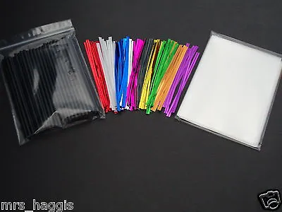 50 X 4.5  Cake Pop Kit Black Plastic Lollipop Sticks + Cello Bags & Ties • £4.75