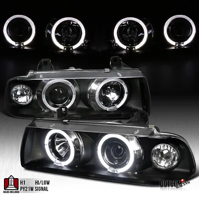 Fit 1992-1998 BMW E36 318i 320i 325i 328i Black Halo Projector Headlights Pair • $134.99