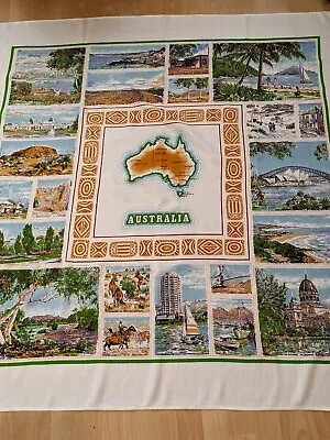 Vintage Souvenir Tablecloth Of Australia Map 51” X 51  Excellent Condition  • £10