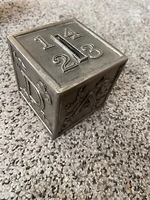 Vintage Leonard 3  Building Block Cube Coin Bank Silver Plated Metal ABC’s 123’s • $9.95