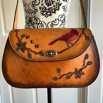 Steine Matt & Debbie Vintage Hand Tooled Floral Bird Leather Handbag Bag Purse • $29.99
