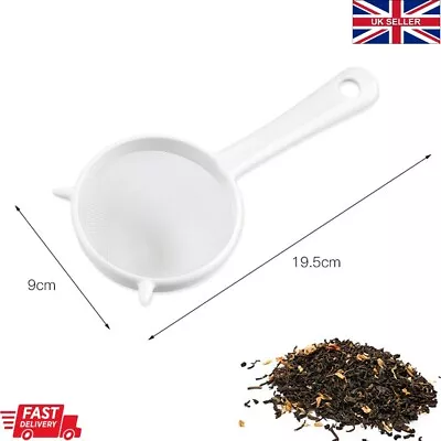 White Plastic Strainer Fine Tea Coffee Juice Food Sieve Mesh Scoop Filter (9cm) • £2.69