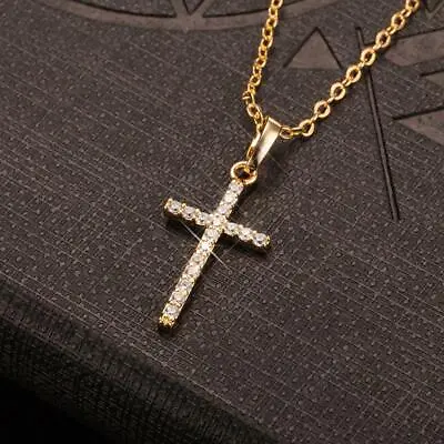 Stylish Cross Pendant Necklace 18K Gold Plated Jewelry For Men Women Teen Girls • £3.99