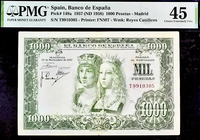 Spain 1000 Pesetas-Madrid Pick# 149a 1957 (ND 1958) PMG 45 XF Banknote • £134.15