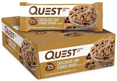 Quest Nutrition Chocolate Chip Cookie Dough Protein Bar High Protein Low Carb • $52.49