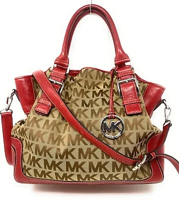 Michael Kors Beige/Red Canvas And Leather Large Brookville Tote Product • $99