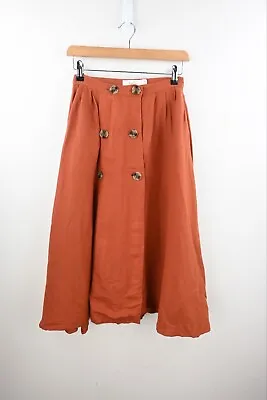 Tigerlily Double Button Front Midi Skirt In Burnt Orange Size 8 • $65