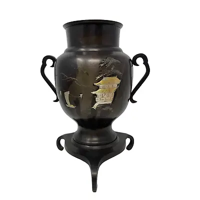 Japanese Meiji Period Mix-metal Silver Inlay Bronze Usubata Vase 9  Tall 1800s • $159