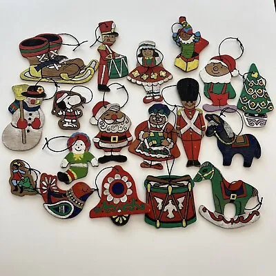 Vintage Christmas Ornaments Hand Painted Wooden 1970’s Lot Of 18 Santa Snowman • $20.75