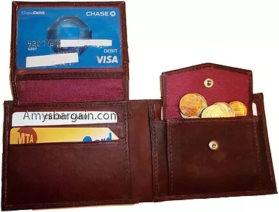 Men's Bi-fold Leather Wallet 7 Credit Debit Card ID Change Purse 2 Bill Pockets • $7.96