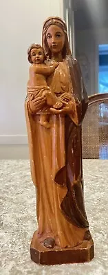 Vtg Wood Carved Madonna Jesus Religious Statue Hand Painted  • $49.99