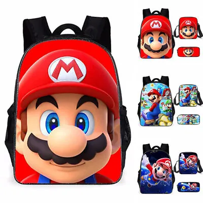 £6.98 • Buy 3Pcs Set Super Mario Backpack Kids Boys Travel Schoolbag Shoulder Bag Rucksack